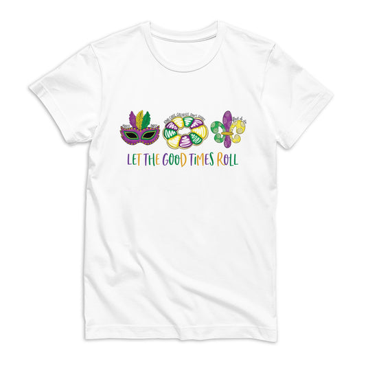 Bella Canvas Youth T-Shirt White-Mardi Gras Let The Good Times Roll