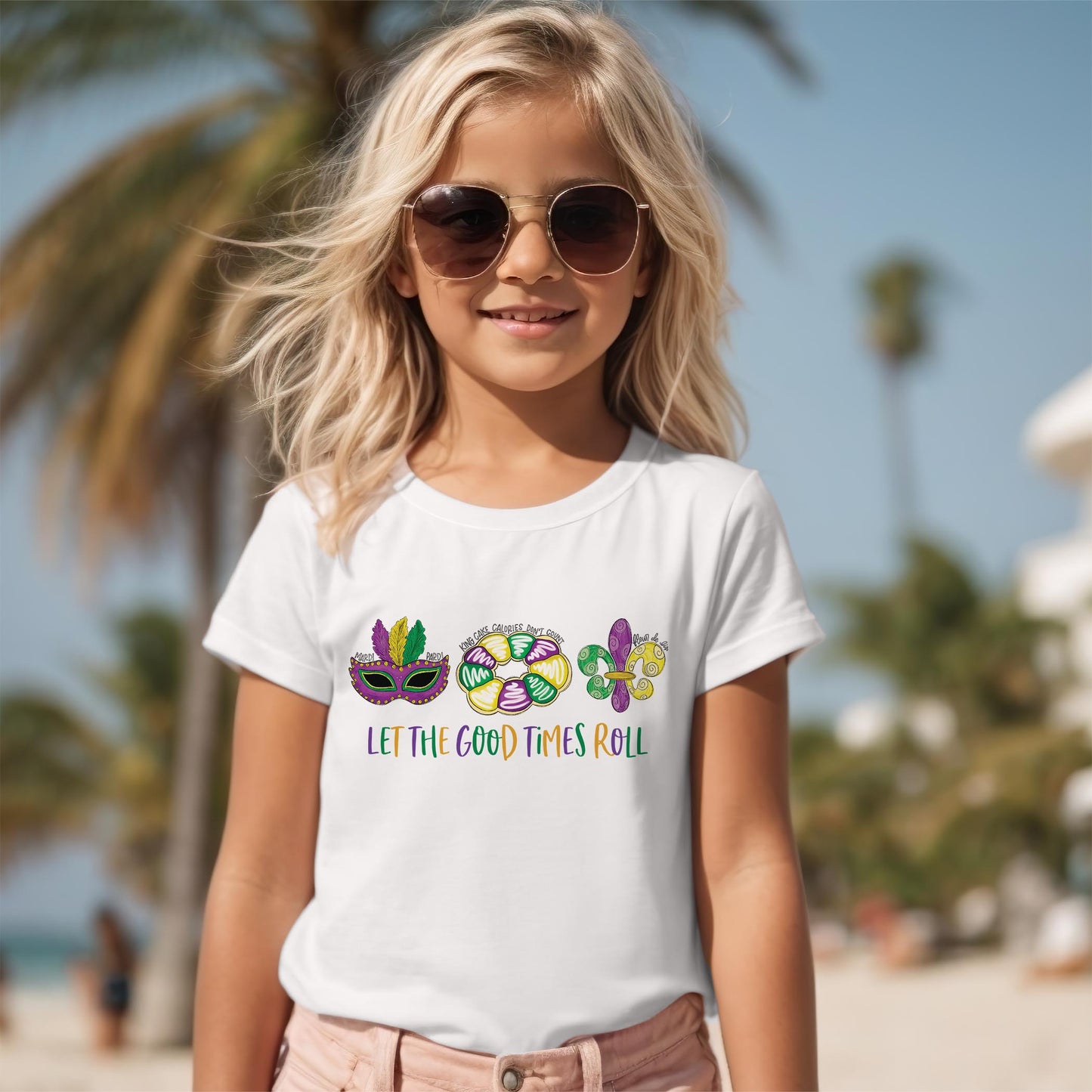 Bella Canvas Youth T-Shirt White-Mardi Gras Let The Good Times Roll