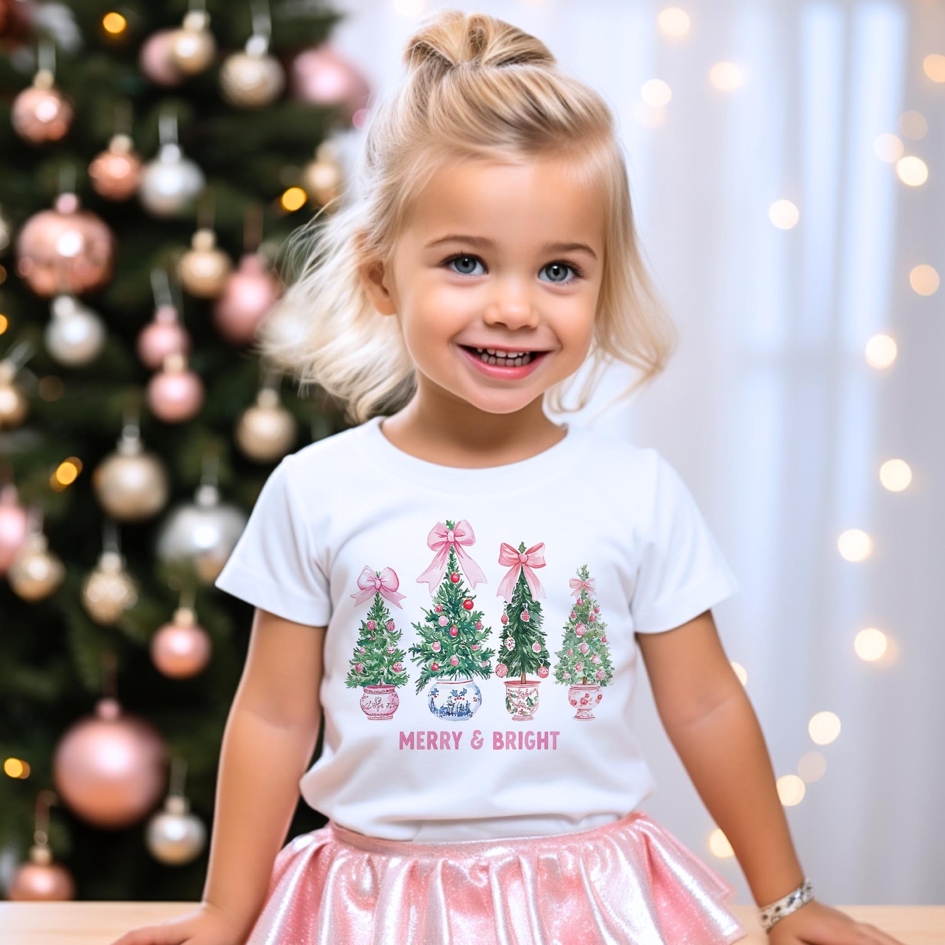 Bella Canvas Youth T-Shirt White-Blush & Baubles - A Grand Millennial Christmas -3