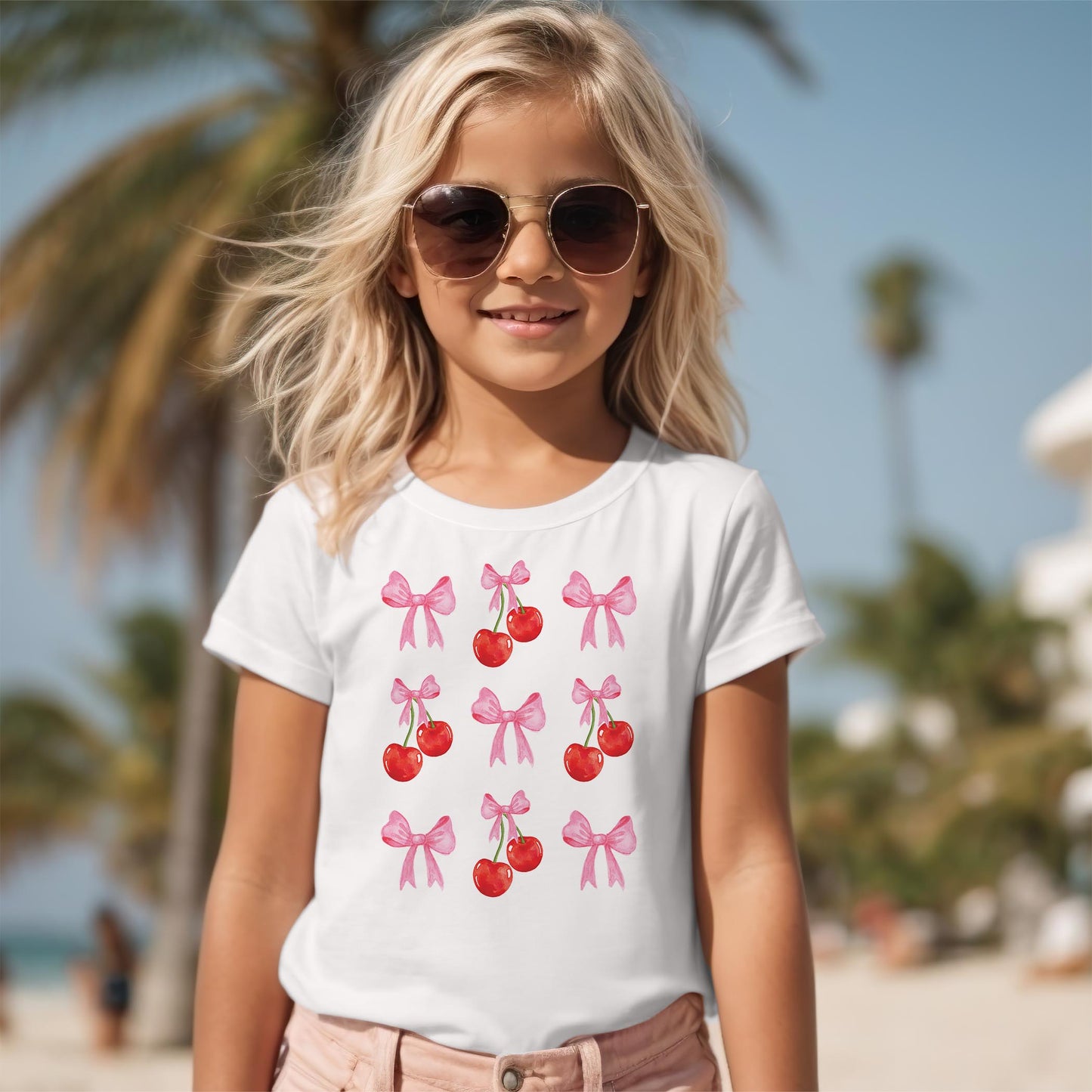 Bella Canvas Youth T-Shirt White-Cherries & Bows