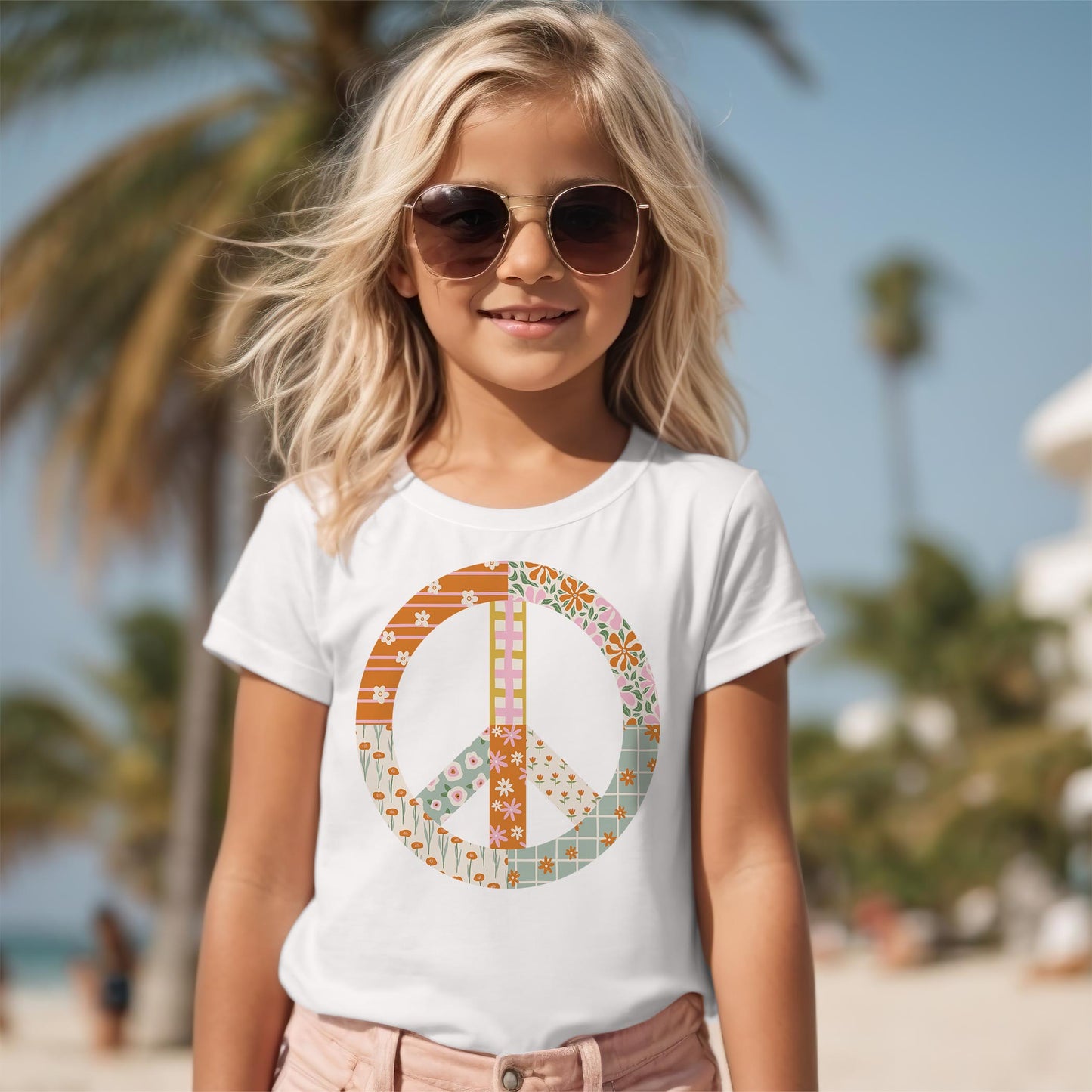 Bella Canvas Youth T-Shirt White-Spring Patch Peace Sign