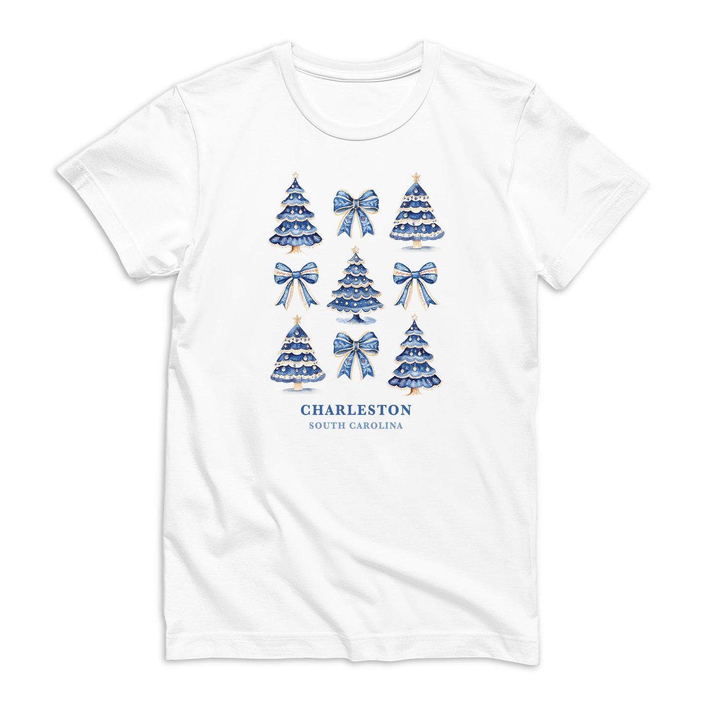 Bella Canvas Youth T-Shirt White-Love+Local Blue Noel - A Grand Millennial Christmas -0