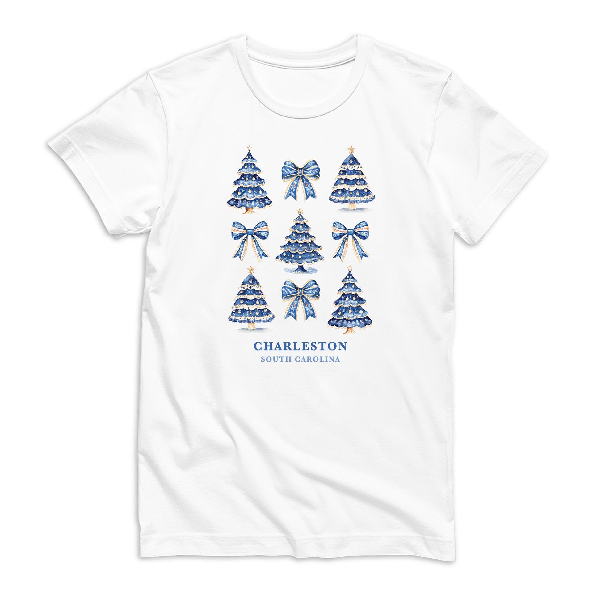 Bella Canvas Youth T-Shirt White-Love+Local Blue Noel - A Grand Millennial Christmas -0