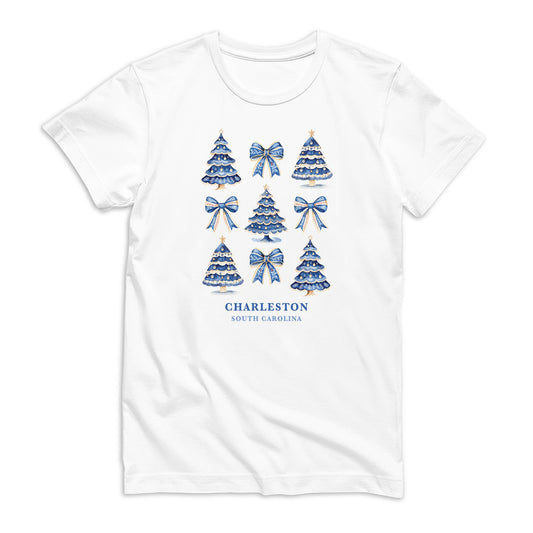 Bella Canvas Youth T-Shirt White-Love+Local Blue Noel - A Grand Millennial Christmas -0
