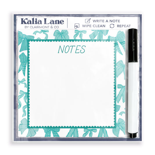 Kalia Lane 4x4 Dry Erase | Preppy Bows Blue Scalloped Border Notes