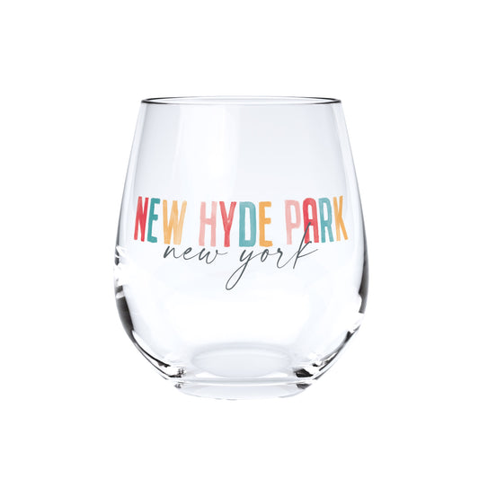 15oz Stemless Wine Glass Watercolor City New Hyde Park NY
