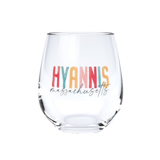 15oz Stemless Wine Glass Watercolor City Hyannis MA