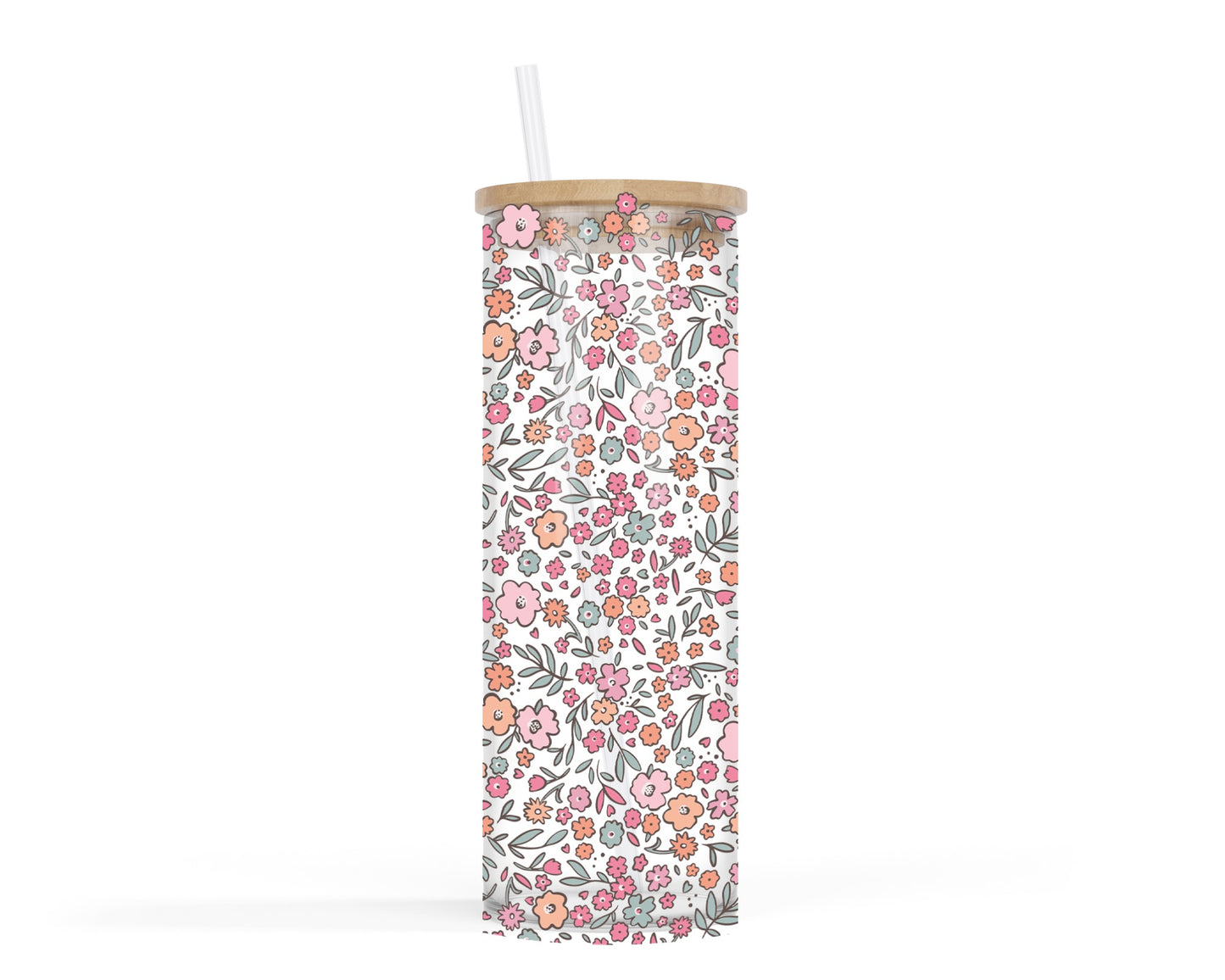 24oz Cold Brew Glass Floral Pattern