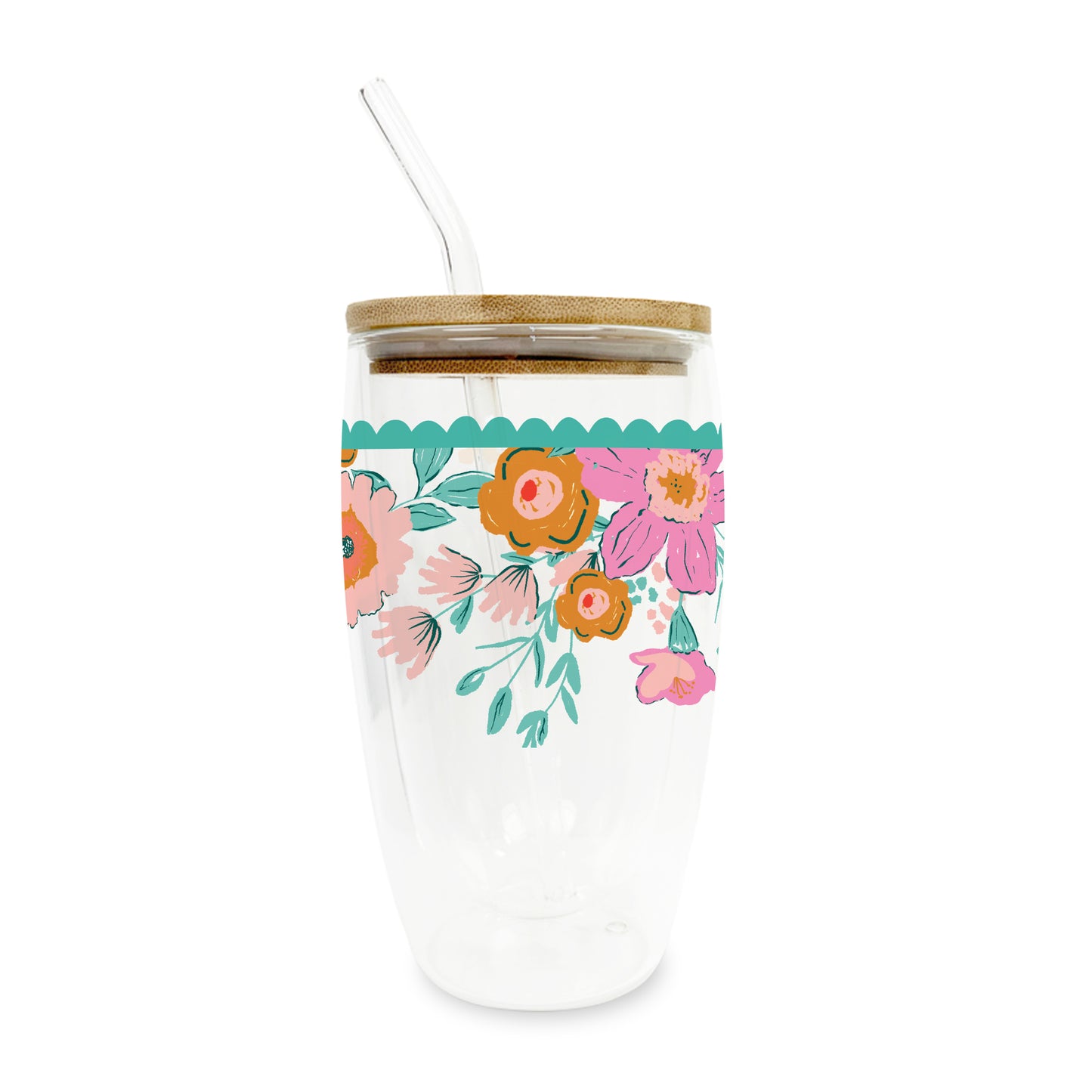 16oz Insulated Glass Tumbler Kalia Florals