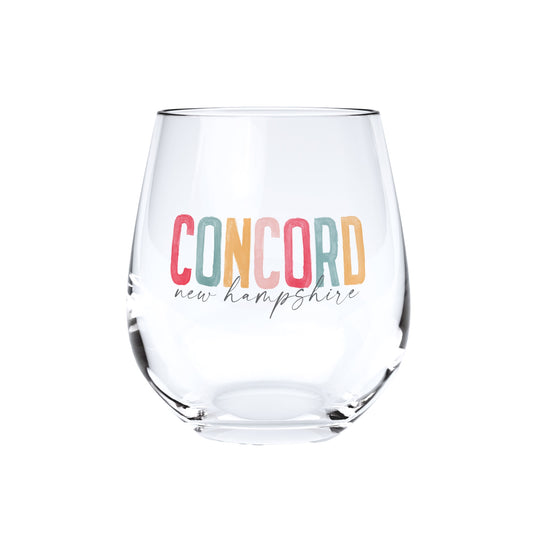 15oz Stemless Wine Glass Watercolor City Concord NH
