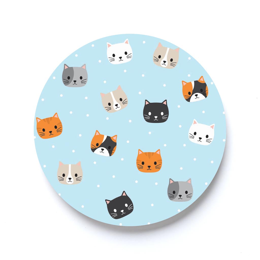 Cute Cat Faces Blue Polka Dot