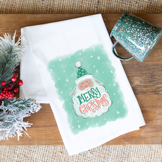 Cotton Tea Towel - Mint Santa Claus