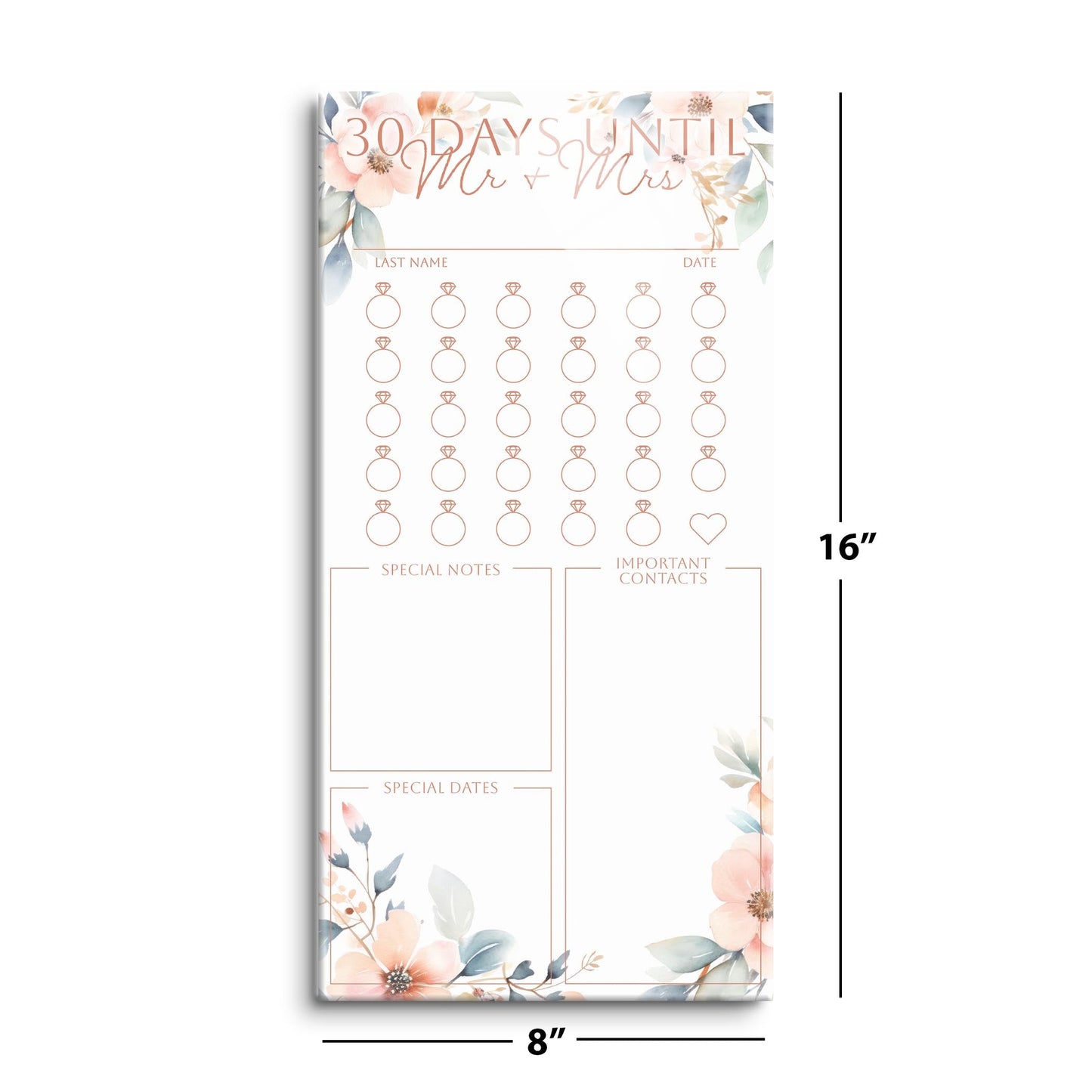 Floral Wedding Tracker On White Pink Outlines | 8x16