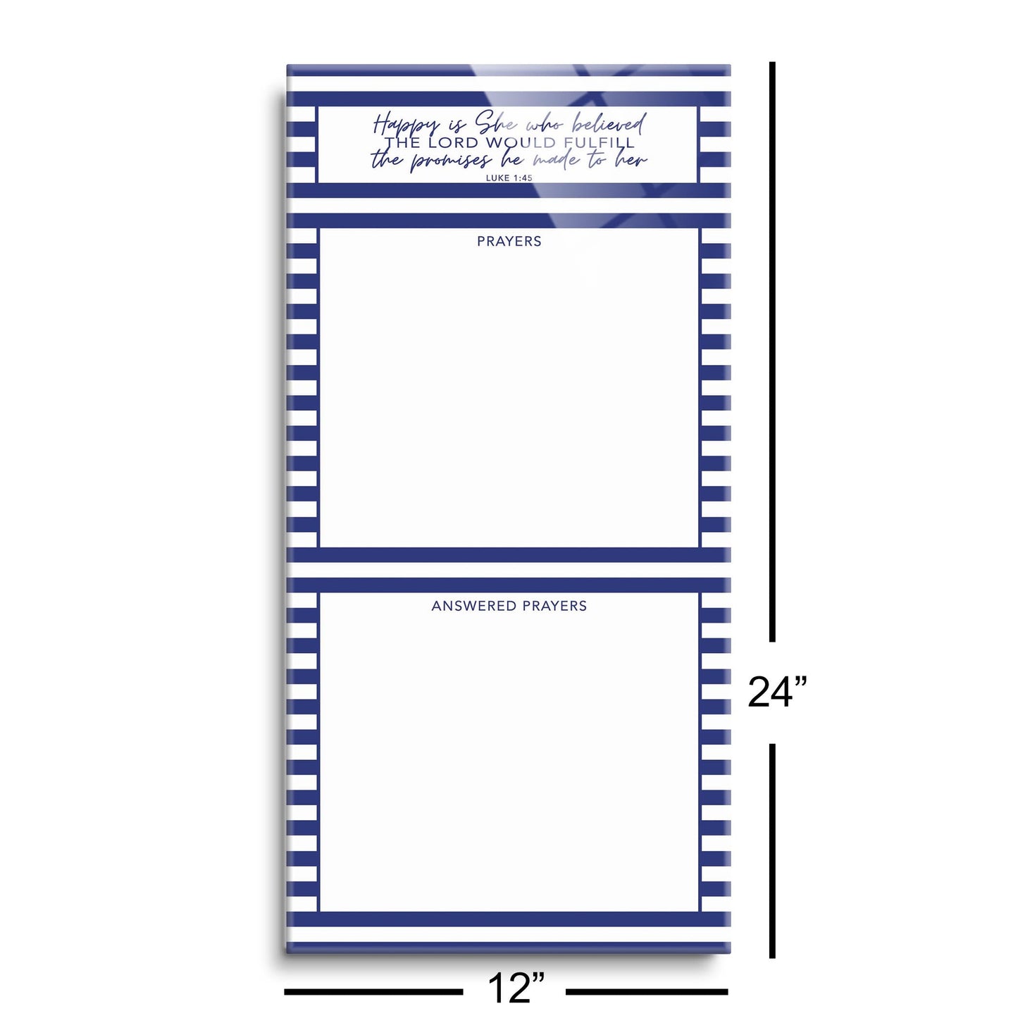 Navy Stripe Happy Is She Prayer Tracker | 12x24