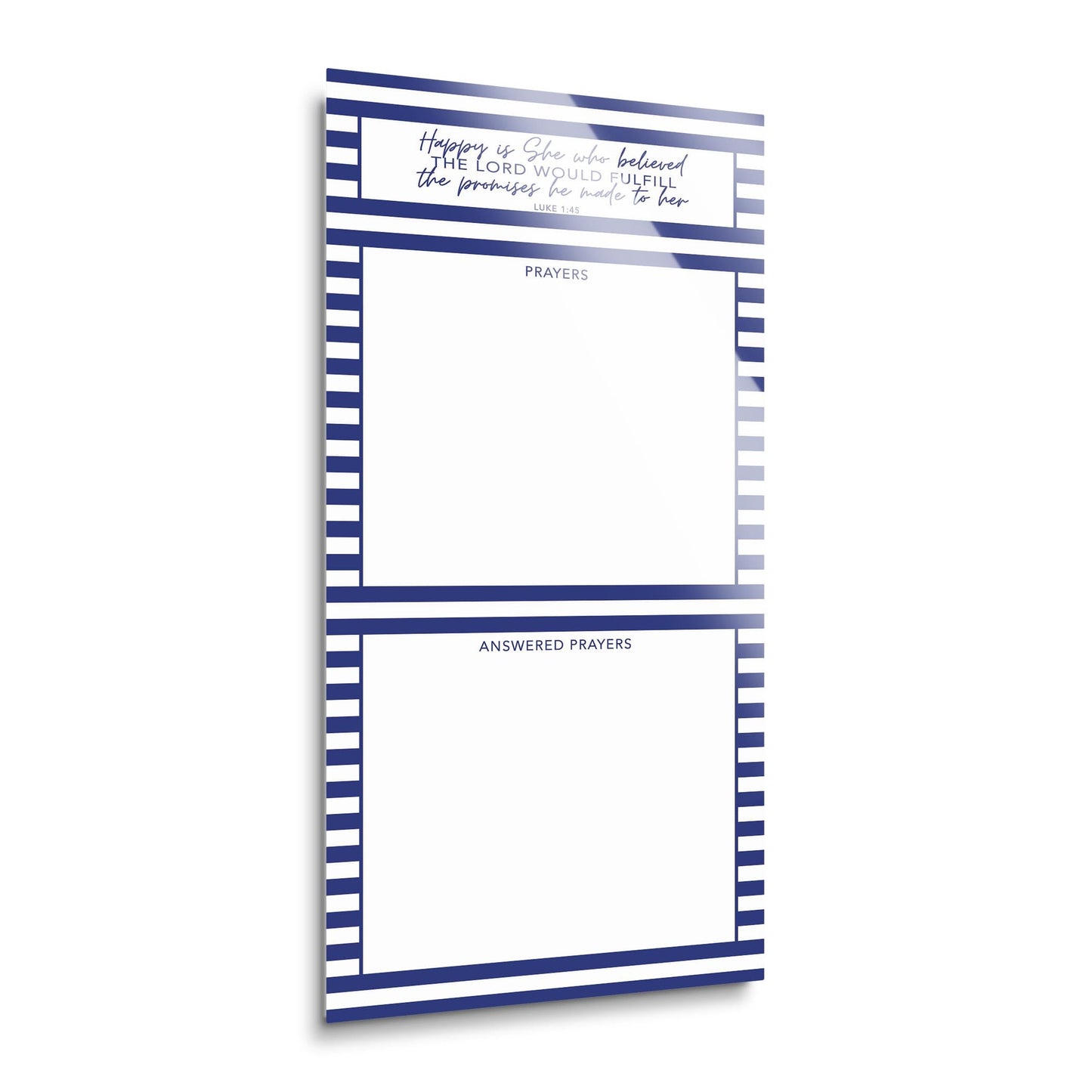 Navy Stripe Happy Is She Prayer Tracker | 12x24