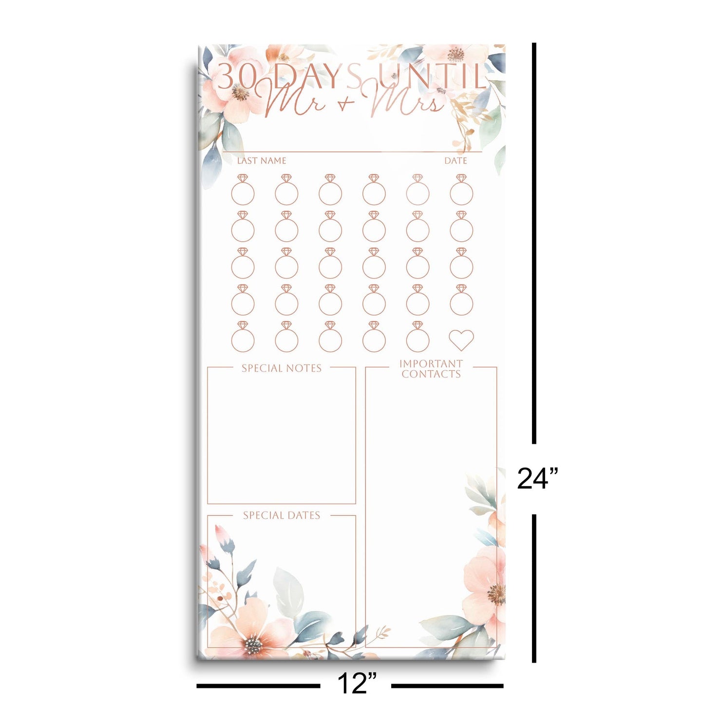 Floral Wedding Tracker On White Pink Outlines | 12x24