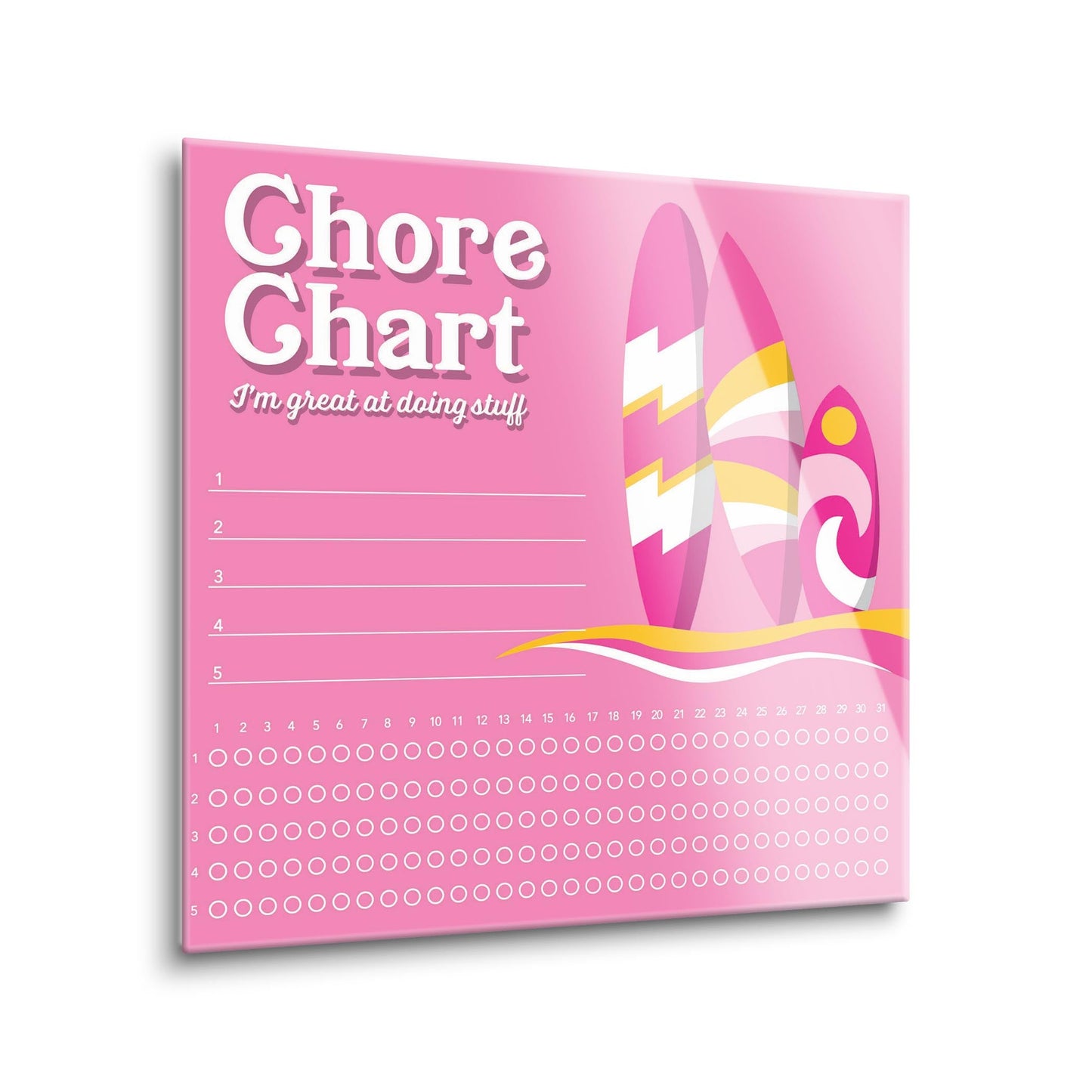 Pink Dream Surfboard Chore Chart | 12x12