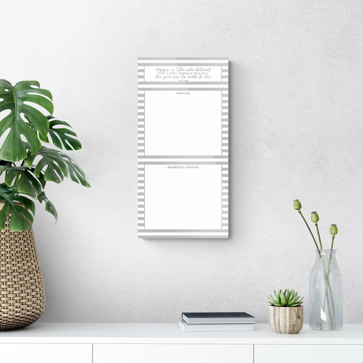 Gray Stripe Happy Is She Prayer Tracker | 12x24