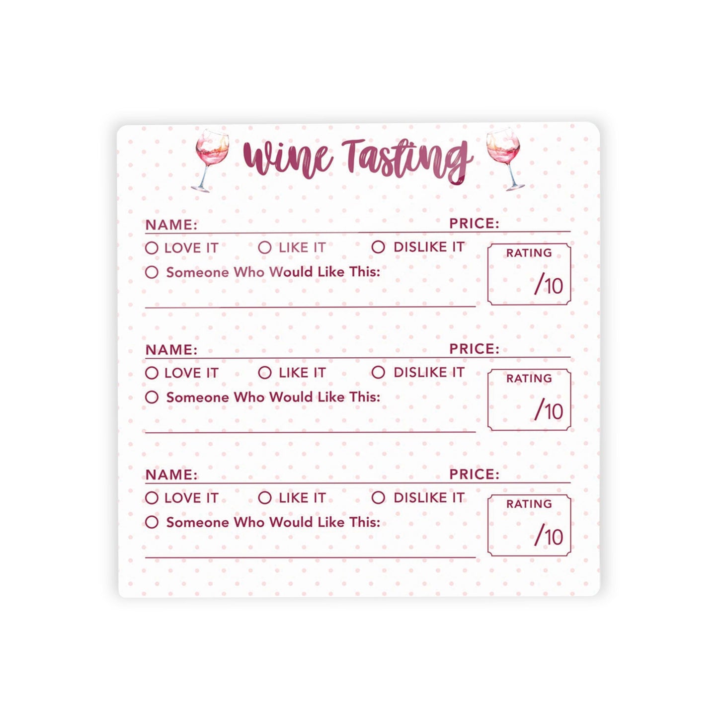 Wine Tasting Clear Reminder White | 4x4