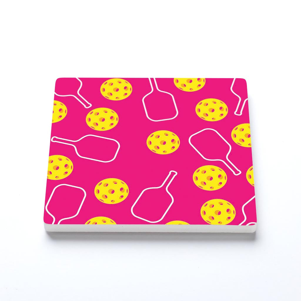 Neon Pickleball Paddle & Ball Pattern Pink | 4x4