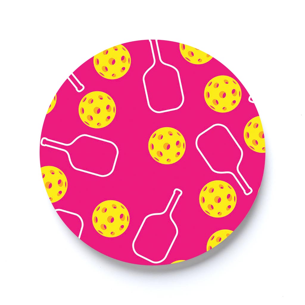 Neon Pickleball Paddle & Ball Pattern Pink | 2.65x2.65