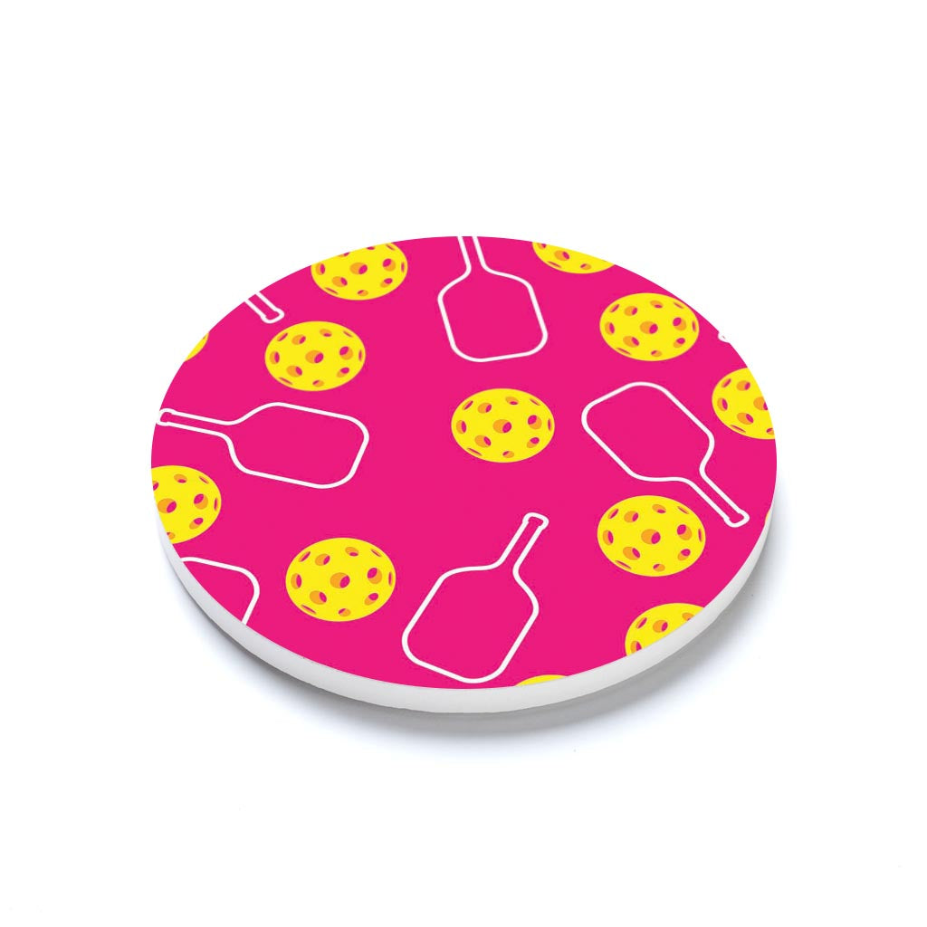 Neon Pickleball Paddle & Ball Pattern Pink | 4x4