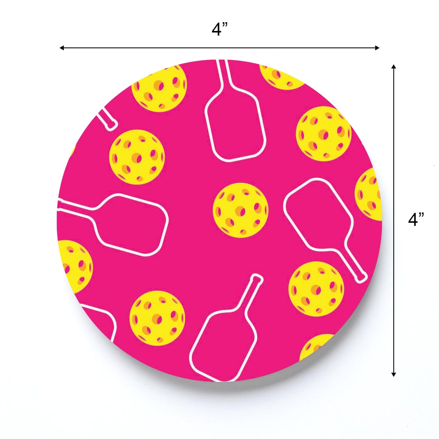 Neon Pickleball Paddle & Ball Pattern Pink | 4x4