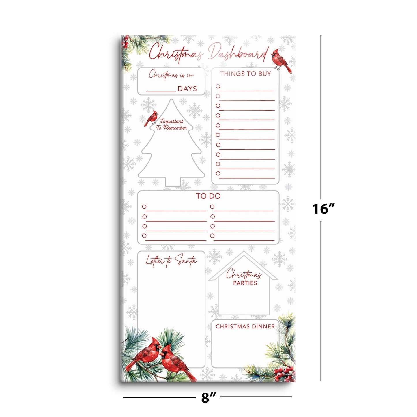 Classic Cardinals Christmas Dashboard | 8x16