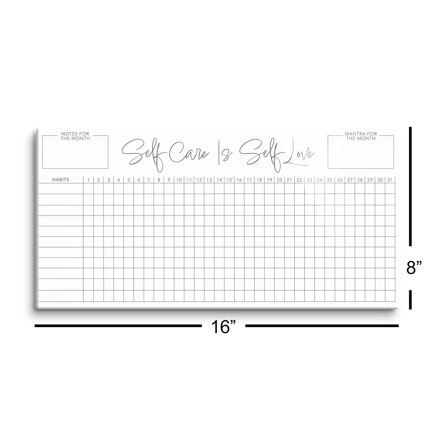 Minimalistic White Self Care Habit Tracker | 16x8