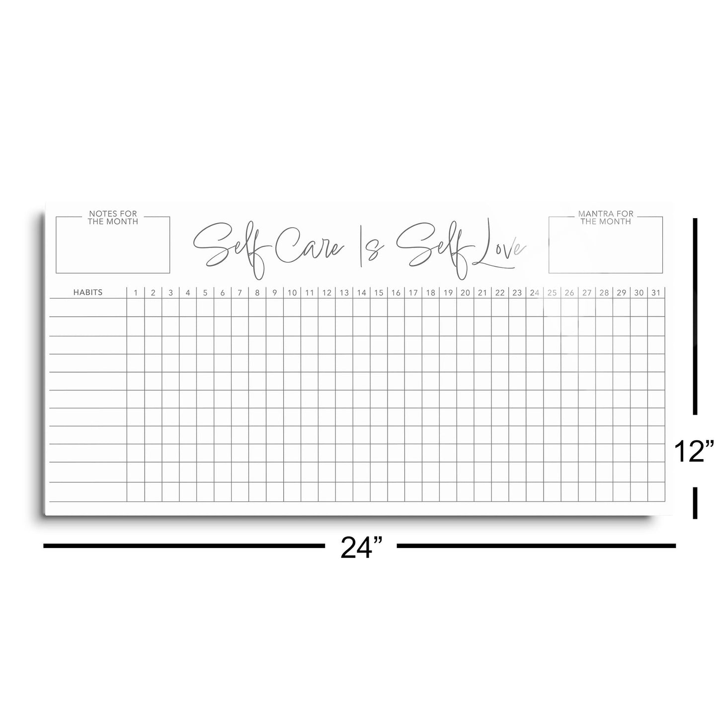 Minimalistic White Self Care Habit Tracker | 24x12