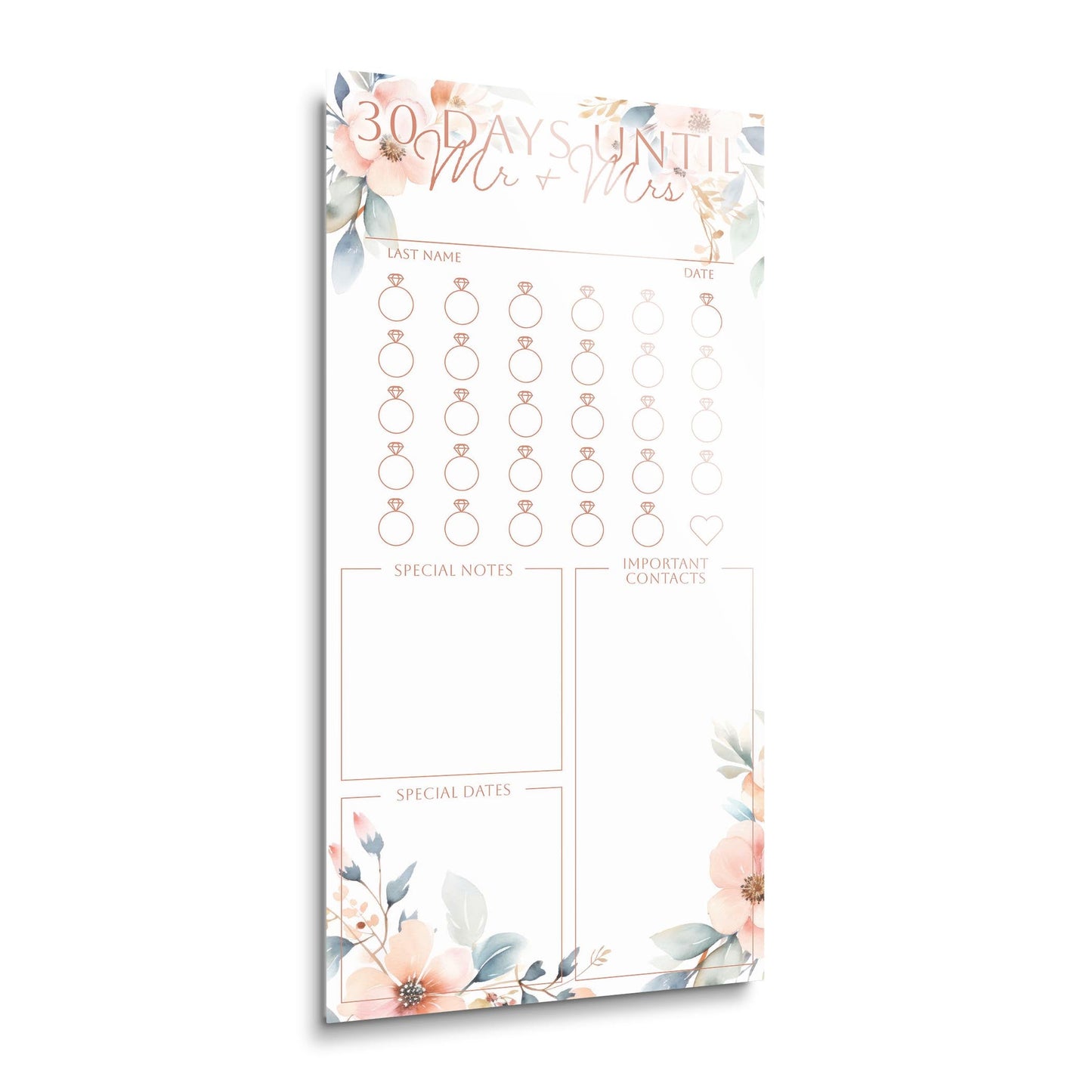 Floral Wedding Tracker On White Pink Outlines | 12x24