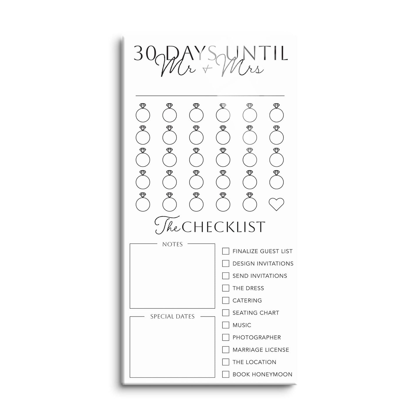 Minimalistic Wedding Tracker On White With List | 8x16