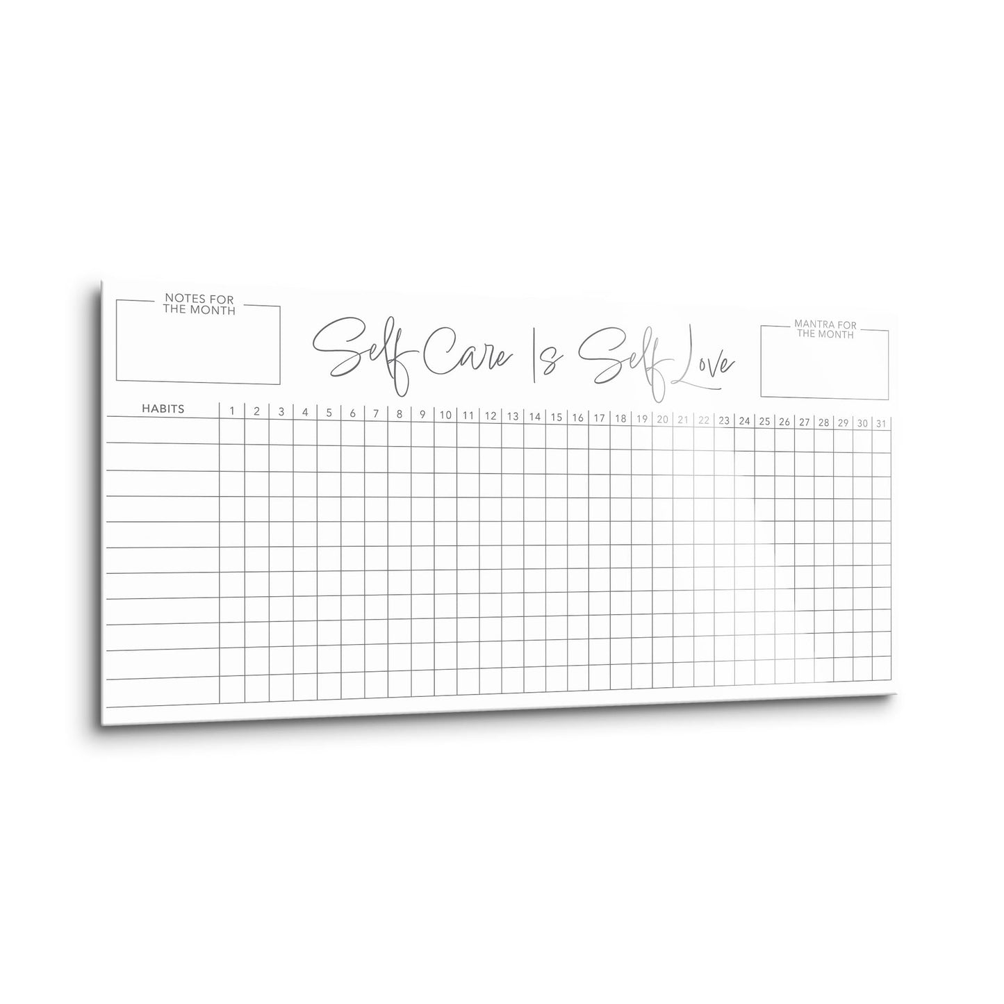 Minimalistic White Self Care Habit Tracker | 16x8