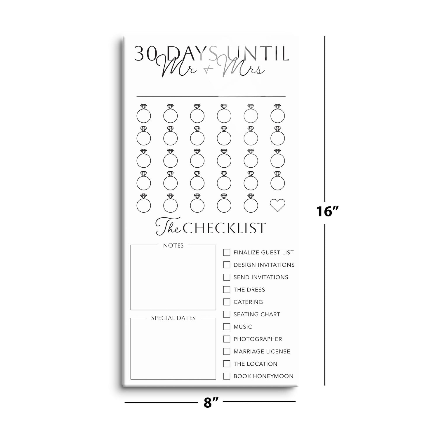 Minimalistic Wedding Tracker On White With List | 8x16