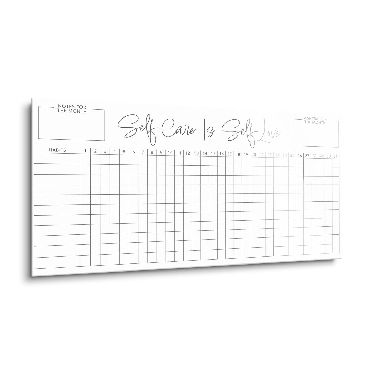 Minimalistic White Self Care Habit Tracker | 24x12