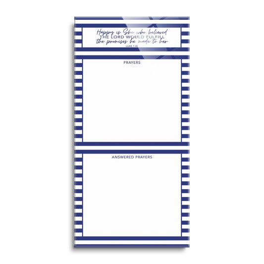 Navy Stripe Happy Is She Prayer Tracker | 12x24