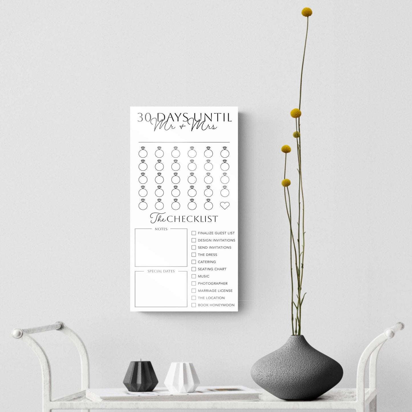 Minimalistic Wedding Tracker On White With List | 8x16