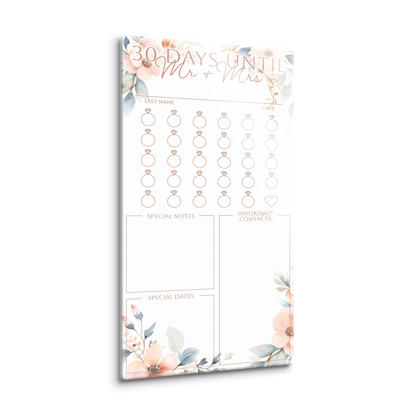 Floral Wedding Tracker On White Pink Outlines | 8x16