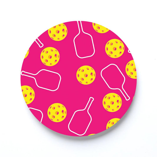 Neon Pickleball Paddle & Ball Pattern Pink | 4x4