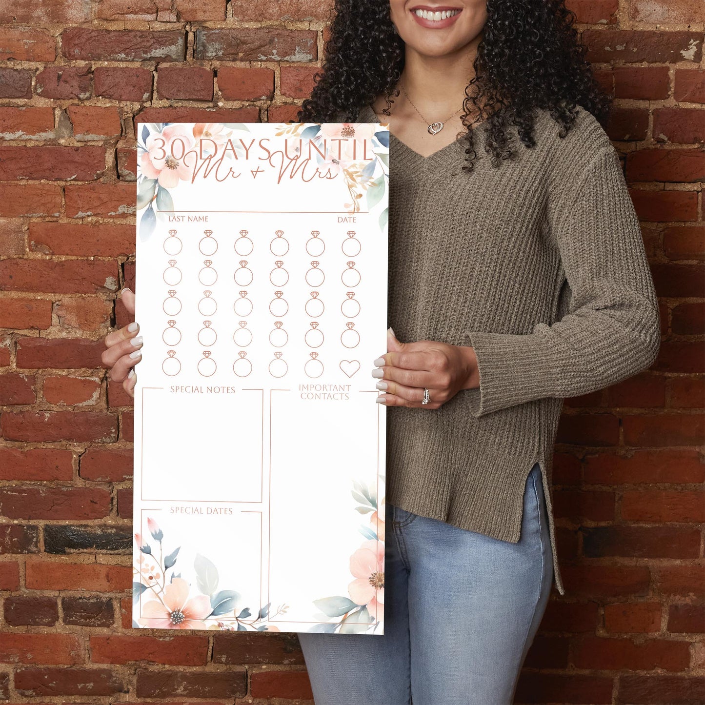 Floral Wedding Tracker On White Pink Outlines | 12x24