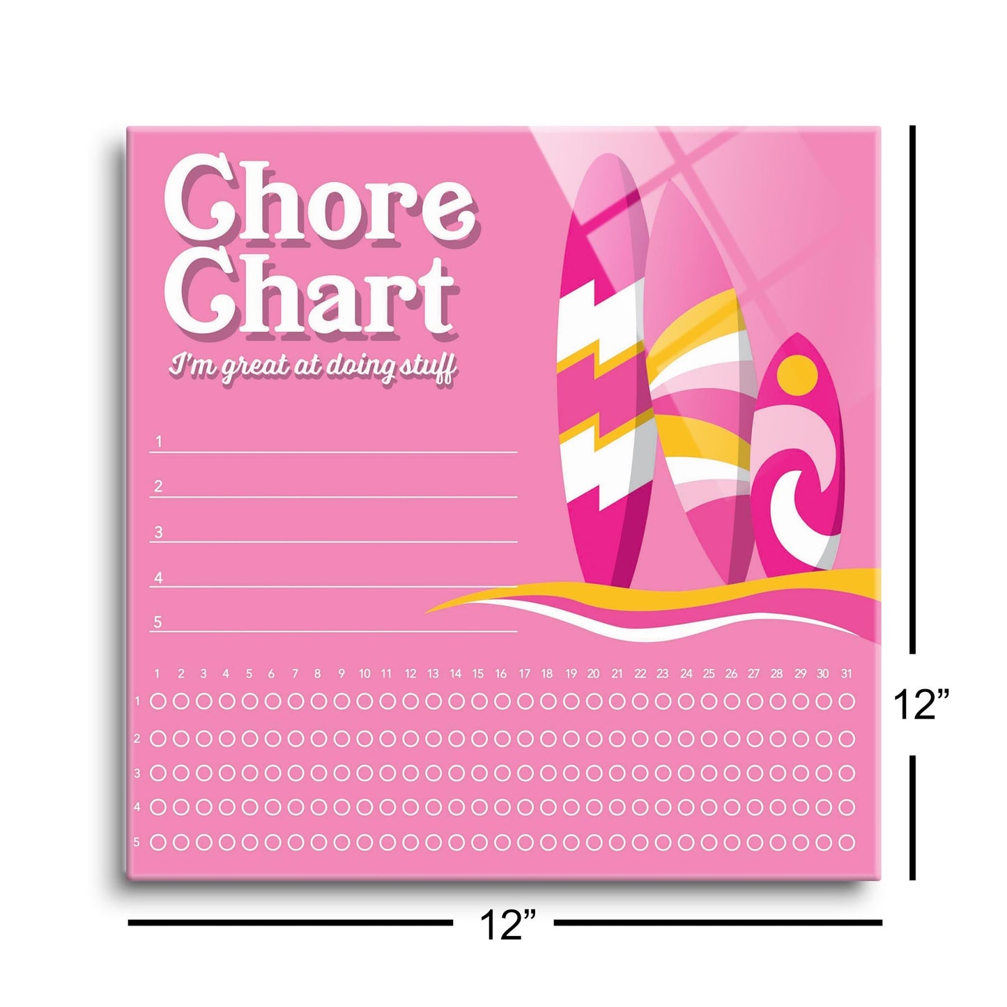 Pink Dream Surfboard Chore Chart | 12x12