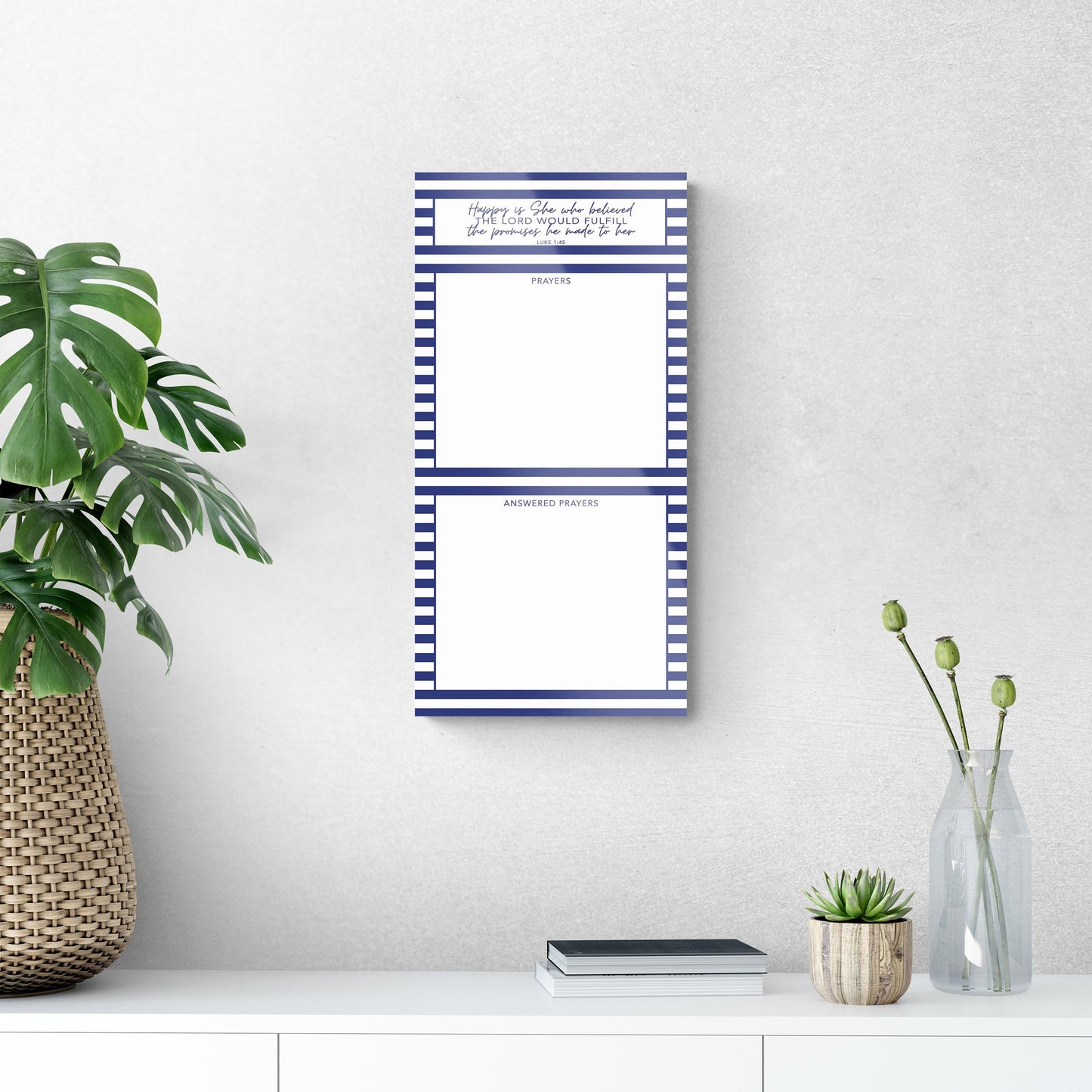 Navy Stripe Happy Is She Prayer Tracker | 12x24