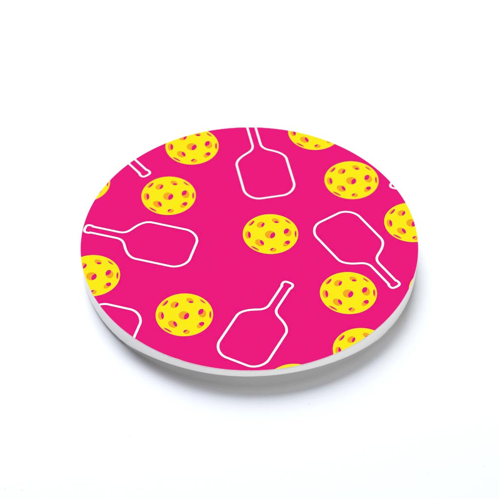 Neon Pickleball Paddle & Ball Pattern Pink | 2.65x2.65