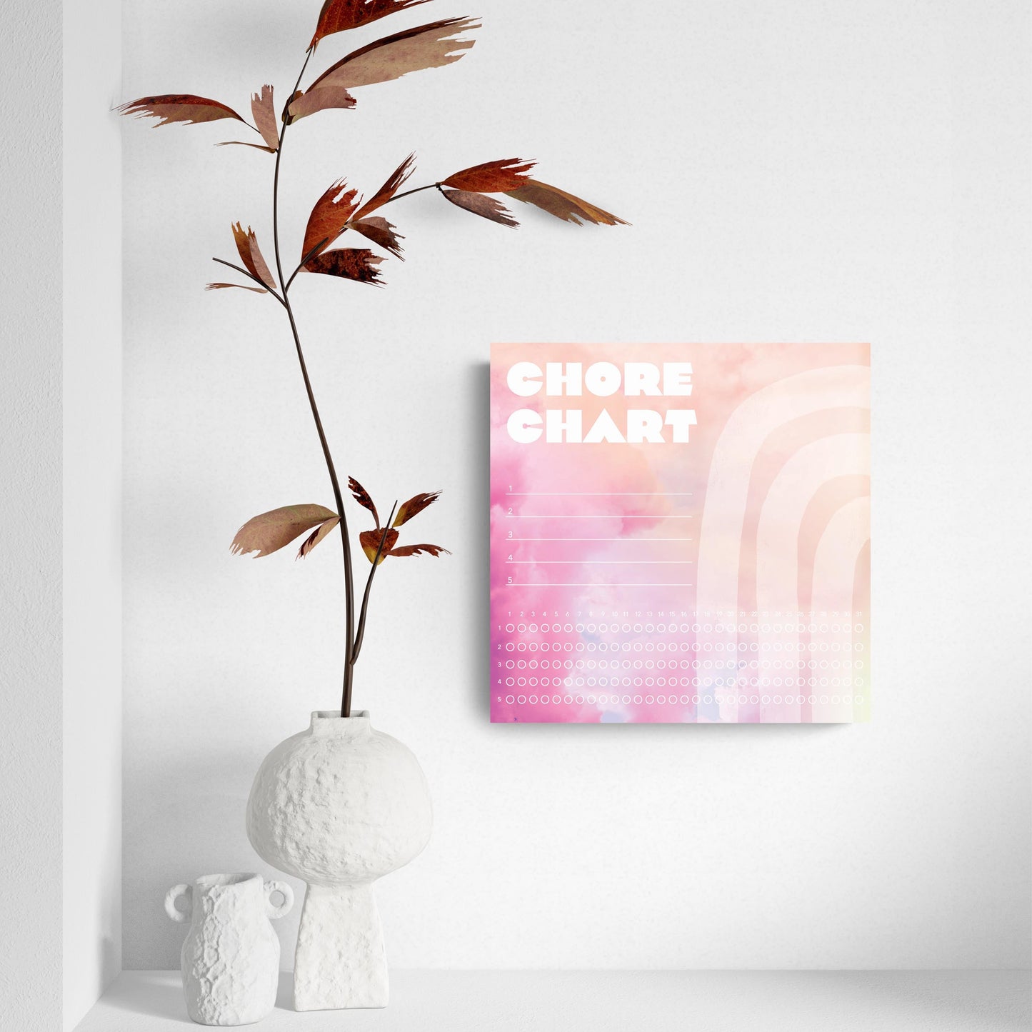 Pink Cloud Rainbow Children's Chore Chart | 8x8