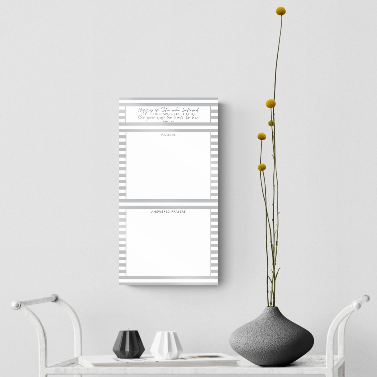 Gray Stripe Happy Is She Prayer Tracker | 8x16